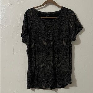 Lucky Brand Black Paisley Short Sleeve Top